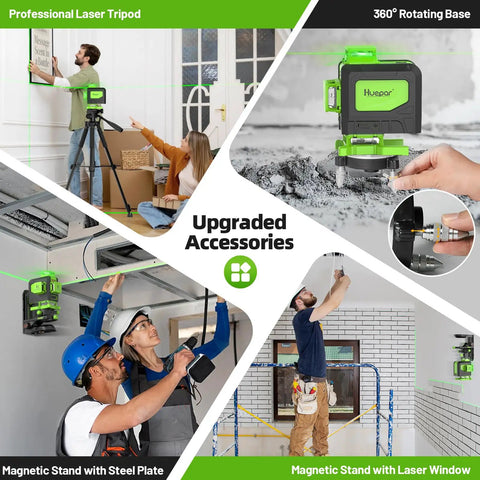 4x360 Self Leveling Laser Level With 60 Inch Tripod, Outdoor Pulse Mode And 16 Green Laser Lines For Tiling Ceiling And Wall Work, Super Bright 100 Ft Visibility, Plus Or Minus One Ninth Inch Accuracy, Ideal For DIY Renovation with tripod and magnetic stands