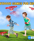 Kids playing with an Outdoor Flying Disc Launcher Toy For Kids Ages 3 4 5 6 7 8 Boys And Girls, Easy Pull String Airplane Themed Flying Toy