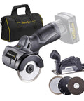 Cordless 3 Inch G12 Series Cut Off Tool Kit 20,000 RPM with interchangeable blades, safety guard, and canvas bag.