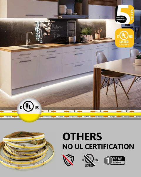Under-cabinet lighting with COB LED Strip Lights Neutral White 16.4 Ft 4000K High Density Tape Light 24V UL Listed
