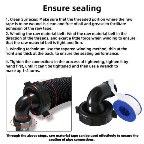 Two Pack RV Swivel Drain Hose Connector 90 Degree For Easy Gray Water Dumping Fits 1-1/2 Inch By 3/4 Inch Hoses Black Camper Sewer Adapter with sealing tape