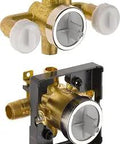 R18000-XOWS Jetted Shower Rough-In Valve With Extra Outlet, 6-Setting Diverter, 3-Port, Chrome Finish, top and side view