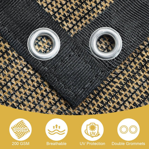 90 Percent UV Blocking Shade Cloth With Grommets For Pergola 8 By 12 Feet Sun Screen Canopy close-up of black mesh and metal grommets