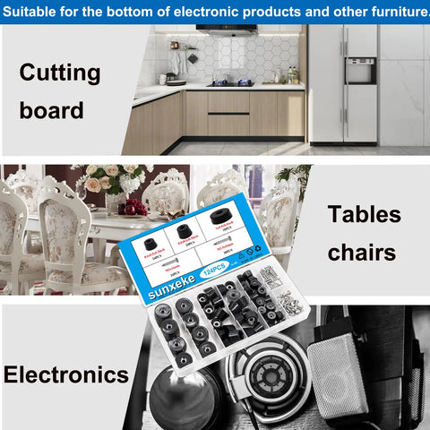 124Pcs Rubber Feet Kit With 3 Size Screws For Cutting Boards Furniture Cabinets And Electronics No Slip Bumpers