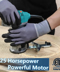 Beefy 6.5 Amp 1.25 HP Palm Router For Woodworking in use on wood with variable speeds and quick depth adjust