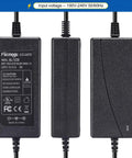 Workhorse 12V 3A Power Adapter showing specifications and input voltage range for low power devices, front and side view
