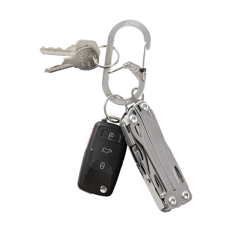 Go To G Series SlideLock Dual Chamber Carabiner Keychain Stainless Steel with keys and multitool attached