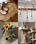 Heavy Duty Workhorse Three Quarter Inch 100 Ft Natural Jute Rope used in decor for rug, lamp, swing light, and cat tree