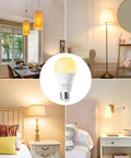Four Pack A19 Dimmable LED Light Bulbs, 2700K Warm White, 800 Lumens, 10W, 60W Equivalent in cozy room settings