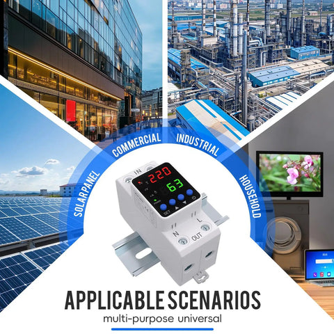 Adjustable Voltage Protector And Smart Circuit Breaker For 110V/220V Use Handles 80-210V Undervoltage To 130-300V Overvoltage 1-63A AC DIN Rail Voltage Stabilizer With Real Time Display And Overcurrent Protection, DIN rail module