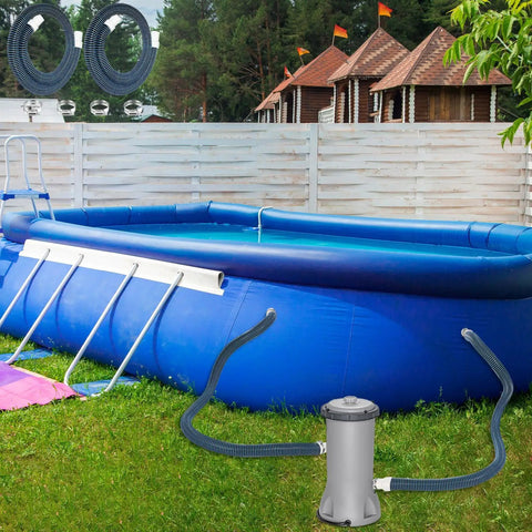 2 Pack 1.25 Inch By 59 Inch EVA Pool Replacement Hoses with 2026 Upgrade Flexible Tube Heads, shown by above-ground pool