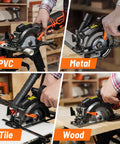 Beast Of A 5.8 Amp Circular Saw With Laser cutting PVC, Metal, Tile, and Wood using a 4-1/2 inch blade and metal auxiliary handle