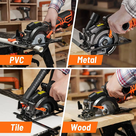 Beast Of A 5.8 Amp Circular Saw With Laser cutting PVC, Metal, Tile, and Wood using a 4-1/2 inch blade and metal auxiliary handle