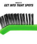 Slim Steel Wire Brush For Brake Calipers With Angled Head For Tight Spots And Rust Removal, close-up of angled bristles