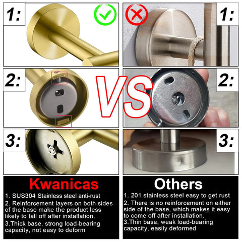 Comparison of gold toilet paper holder and towel ring set with SUS304 stainless steel against competitor's product