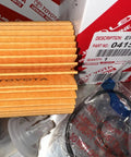 Replaceable Element 04152-YZZA1 Pack Two for Vehicle Filtration with packaging and components on display