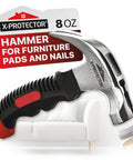 Nail-On Furniture Pads Hammer For Installing Floor Protectors, Compact 8oz Claw Hammer With Magnetic Tip shown with packaging.