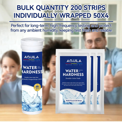 Hard Water Test Strips Kit With 200 Strips And Sample Tube for home DIY water testing in homes pools spas calcium magnesium tester.
