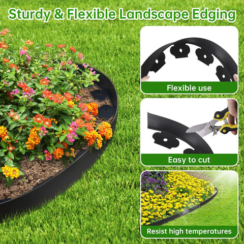 No Dig Garden Edging Border Kit 20 Ft Long 2 Inch Tall Plastic Lawn Edge With 20 Stakes And Connectors, flexible use