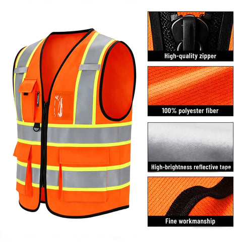 Legit Kickass High Visibility Reflective Safety Vest With Zippered Pockets And Breathable Mesh Panels Built Tough for roadwork, featuring high-quality zipper.