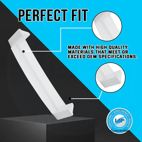 Upgraded Lifetime Appliance Door Shelf Bin Rack Replacement For Refrigerator in white, shown with material details