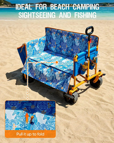 Heavy Duty 3 In 1 Love Seat Wagon Cart With Detachable Cooler Bag Dual Seats For Two Adults 500 lb Capacity on beach