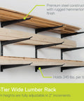 Heavy Duty Wall Mounted Lumber Storage Rack 720 Lbs Capacity 3 Tier Wide Wood Shelving With Adjustable Arms Steel Construction