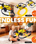Child playing with Mini Indoor Micro Drone For Kids With Cool LED Lights And 3 Speed Modes, Perfect Starter RC Quad Copter