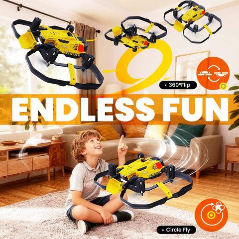 Child playing with Mini Indoor Micro Drone For Kids With Cool LED Lights And 3 Speed Modes, Perfect Starter RC Quad Copter