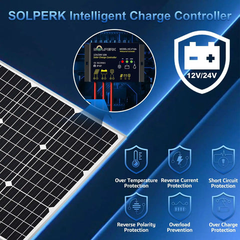 50W 12V Solar Panel Kit Waterproof Battery Trickle Charger Maintainer with controller and protection features for all weather use