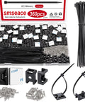 Powerful Back Glue Self Adhesive Cable Zip Tie Mounts Kit With 360 Pieces Black Mounts 6 Inch Zip Ties and screws