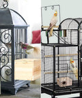 Paulownia Wood Nesting Box For Pet Birds inside a birdcage, suitable for cockatiels and lovebirds, cozy insulated space.