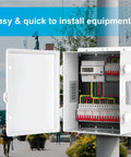 Open Outdoor Weatherproof Electrical Junction Box With ABS Enclosure, showing internal mounting panel and connected wiring, IP65 rated.