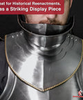 Medieval Gothic Bevor Neck Armor in Silver, 16 gauge mild steel for face and chest protection, perfect for reenactments and LARP