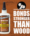 Instant Bond Medium CA Glue For Wood And Crafts - Quick-Set Cyanoacrylate Adhesive bottle with label, 4 oz, on wooden background