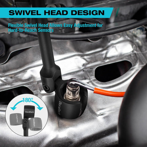 Seven Eighths Inch O2 Sensor Wrench With Flexible Head, installed on oxygen sensor, in tight engine space