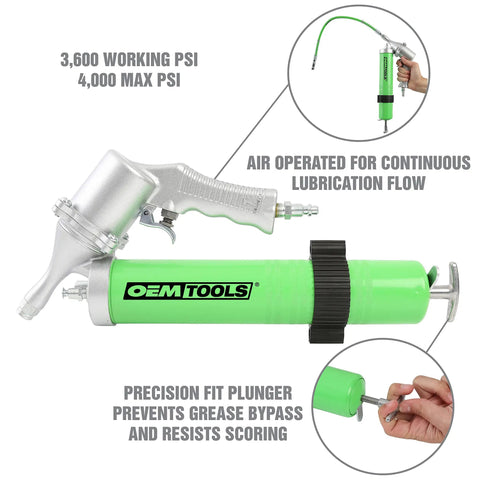 Beefy Heavy Duty Pneumatic Grease Gun With 6000 PSI For Continuous Lubrication 18 Inch Hose And Coupler Cartridge Or Bulk Loading