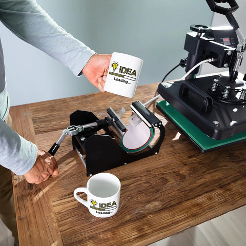 Man using 3 Pack Silicone Mug Clamp For 15 Oz Cups 3D Sublimation Cup Wrap Fixture For Printing Heat Transfer Machine