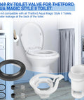 RV Water Valve Replacement Kit 42049 Style II For Aqua Magic Style II Toilets, ABS Plastic Construction, Prevents Leaks At Back Of Toilet, Easy Install, Durable Upgrade For Your RV Toilet, shown with seals and valve parts