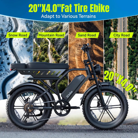 Powerful 1500W Fat Tire Electric Bike For Adults All Terrain 20 Inch E Bike with 4 terrain backgrounds