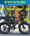Powerful 1500W Peak Fat Tire Electric Mountain Bike For Adults on diverse terrains background