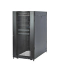 Solid As A Rock 25U Server Rack Cabinet With Spacious 37 Inch Depth featuring black steel mesh for network gear storage.