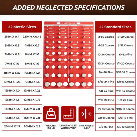 Must Have Portable Thread Gauge And Bolt Size Finder With Optimized Spacing 44 Nut And Bolt Sizes 22 Standard And 22 Metric