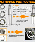 Matching instructions for trailer axle hub bearings kit for 3500 lbs 1 3/8 to 1 1/16 inch D-style tapered spindles