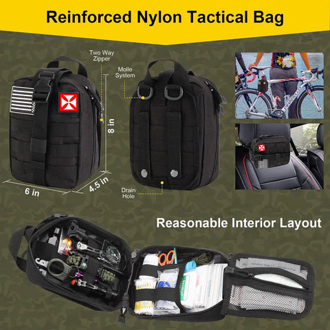 All In One Survival First Aid Kit 248 Pcs With Go-To Tactical Gear Emergency Trauma Medical Supplies In A Durable MOLLE Pouch