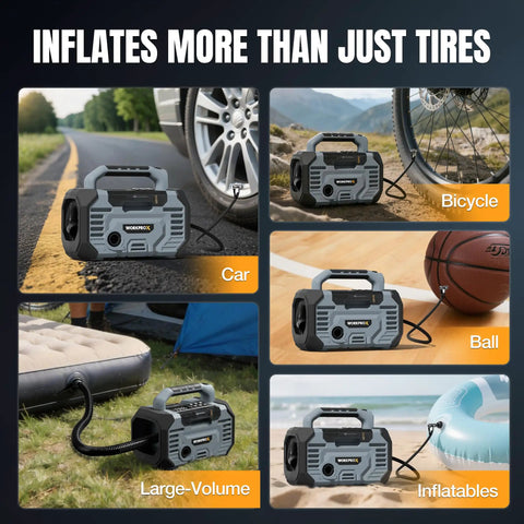 Workprox Portable Tire Inflator 150 Psi Fast Auto Pump With 12V Dc And 20V Battery For Cars Bike Soccer Ball Air Mattress Compact Digital Display Cordless Jack Free Easy Use Travel Essential