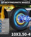 Close-up of 10-inch wheel from 900 Lbs Heavy Duty Steel Garden Cart With 180 Degree Rotating Handle Removable Mesh Sides