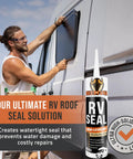 Heavy Duty Non Leveling RV Roof Lap Sealant Waterproof Caulk that stays put, applied on RV window for leak prevention.