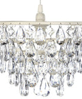 Plug In Crystal White Dome Chandelier with Five Tiers of Clear Acrylic Crystals, White Metal Frame, 10 by 11.5 Inch Size