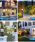 Dusk To Dawn Outdoor Post Light With Pier Mount Base 16.8 Inch Waterproof Hardwired 120V Oil Rubbed Bronze Post Lighting For Driveway Yard Pathway Garden And Patio in various installed views